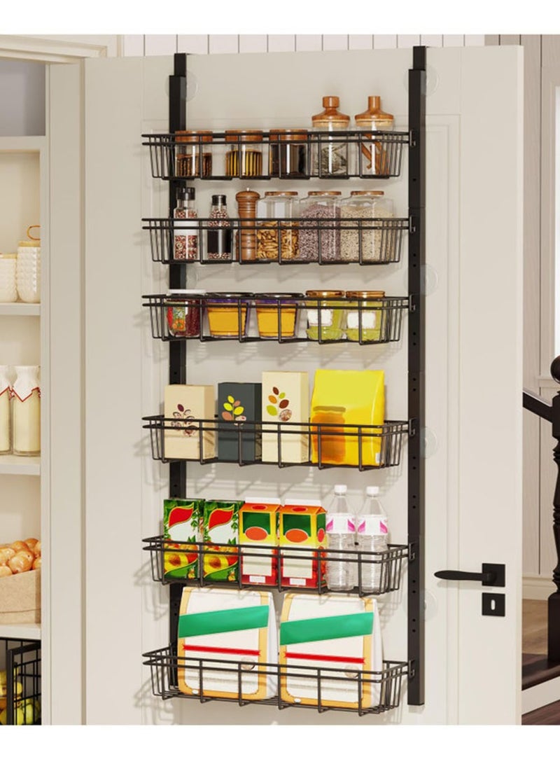 6 Tiers Door Organizer Rack Carbon Steel Over the Door Organizer Adjustable Height Detachable Baskets Kitchen Back Door  Storage  Rack Bath Cabinet Organizer Kitchen Spice Rack Over Door Can Organizer for Home Kitchen Laundry Bathroom Black - Image 5